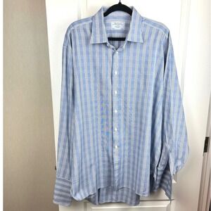 Charles Tyrwhitt Mens Blue White Glen Plaid Dress Shirt 18/37 Double Cuff